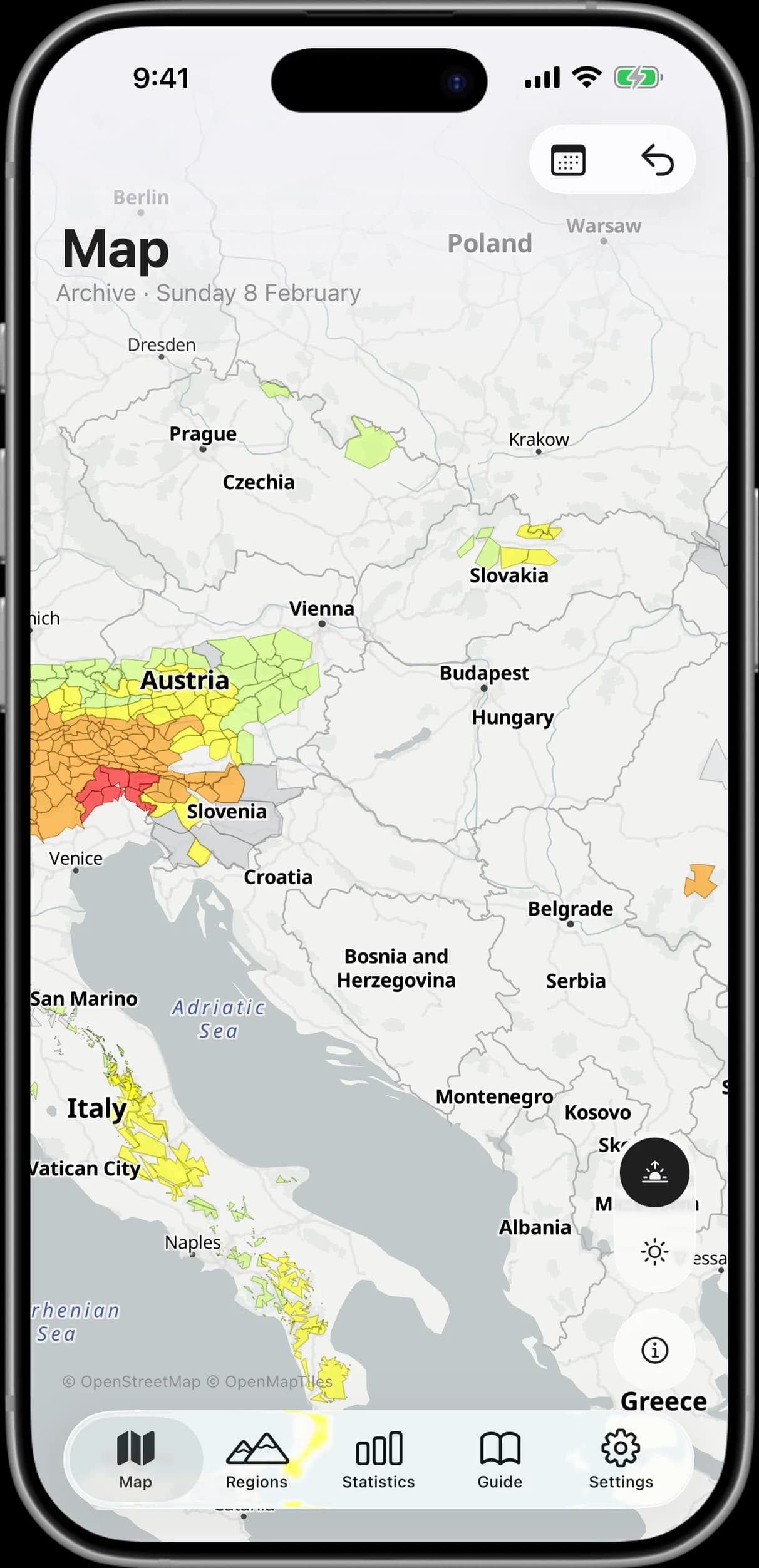 Avarisk z mapą zagrożenia lawinowego Europy Środkowej